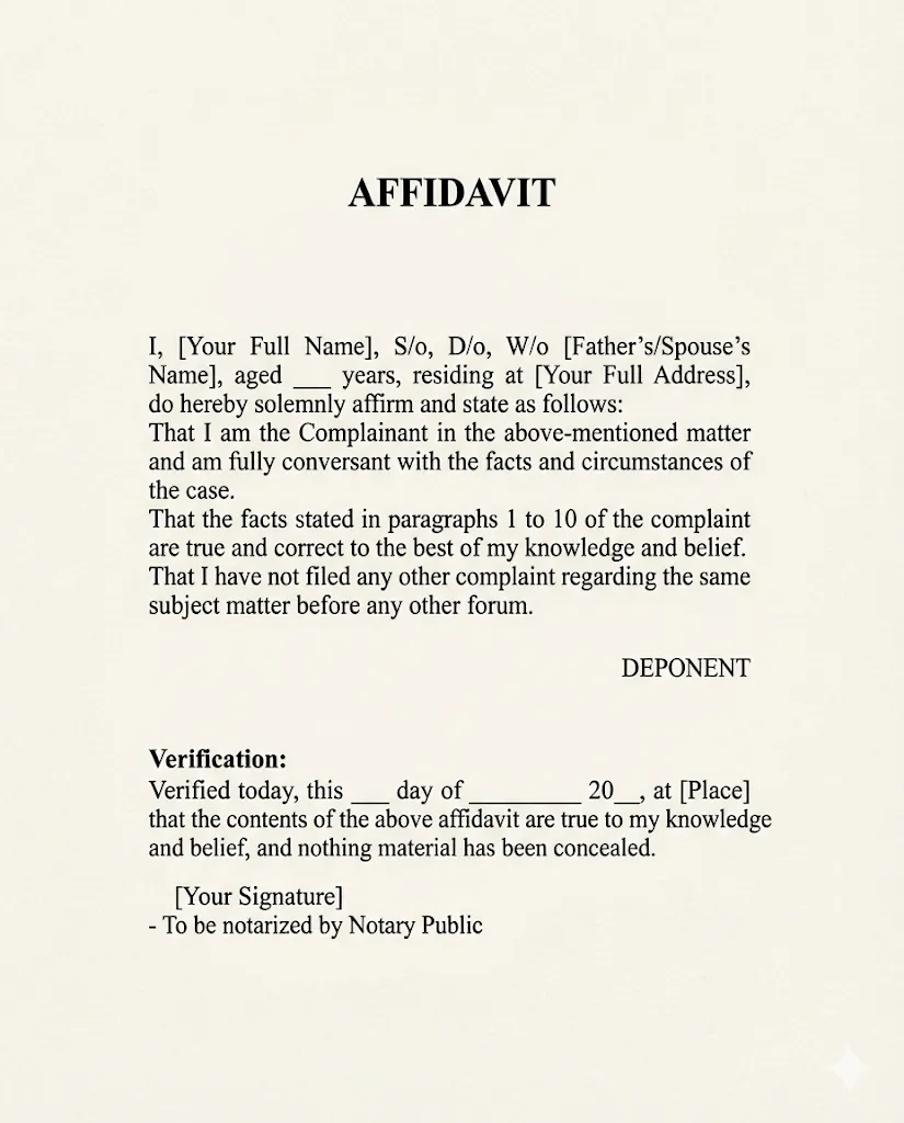 Affidavit to File Consumer Complaint