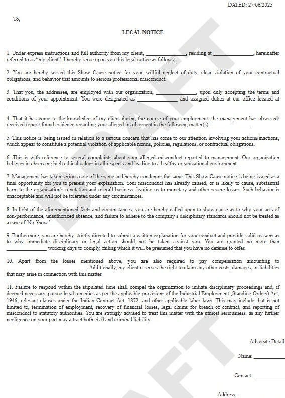 Show Cause Notice Format