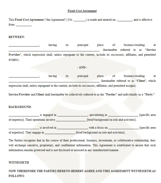Fixed Cost Agreement Template