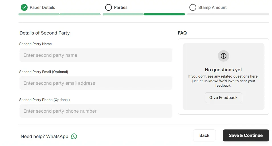 enter details of both parties for e-stamp