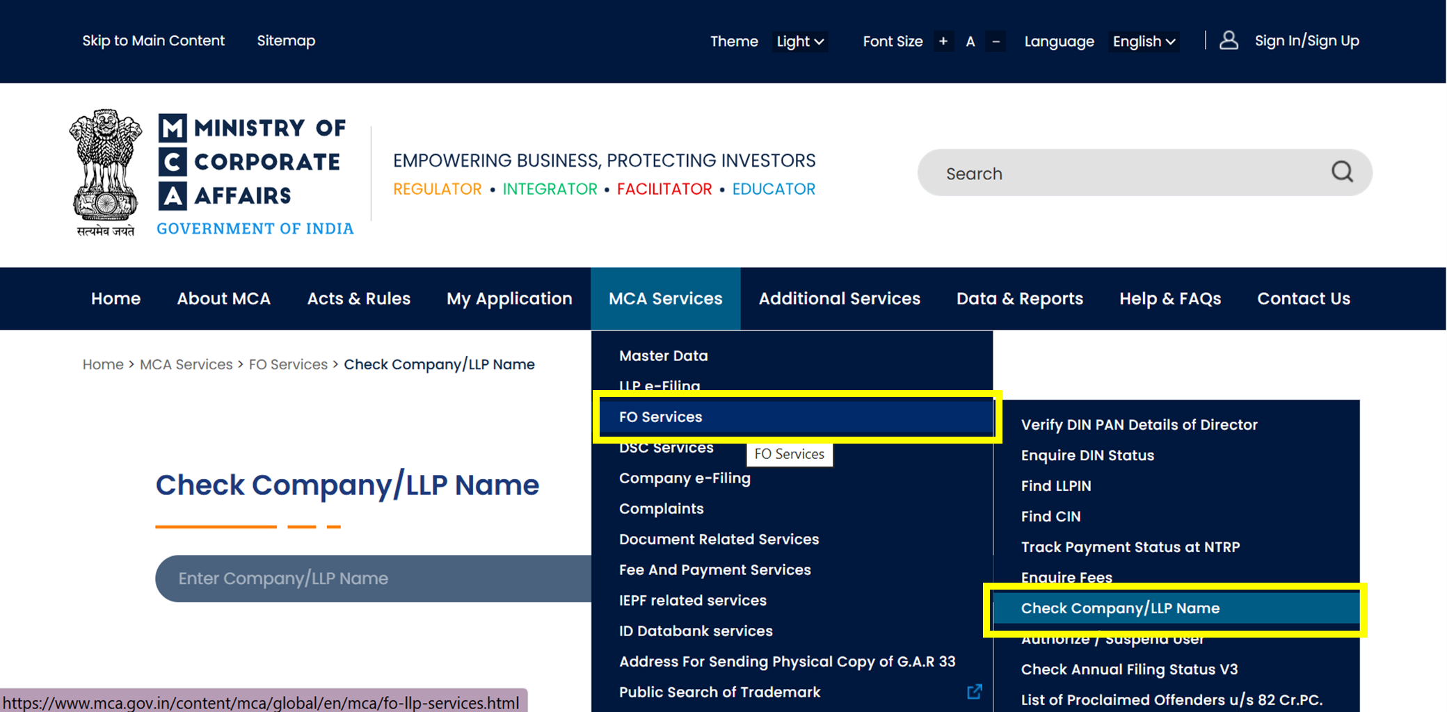 MCA FO Services Navigation