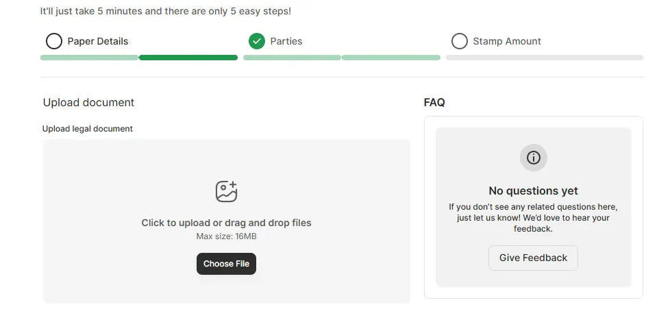 Upload document for creating e-stamp