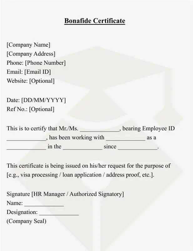 Employee Bonafide Certificate Format