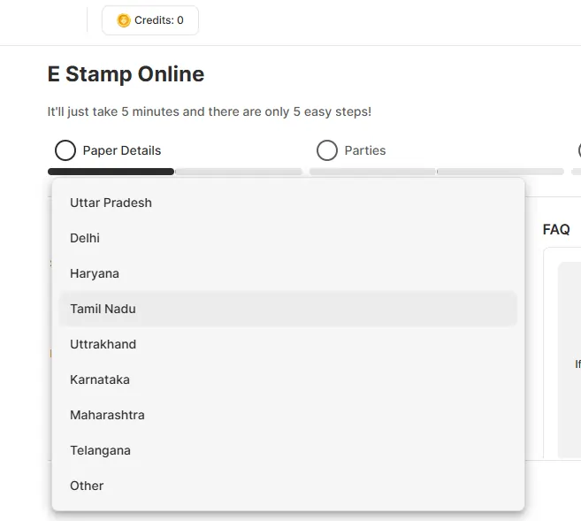 Select state for e-stamp online